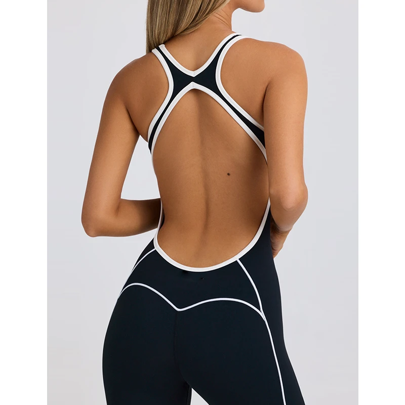 fitlife健身连体衣女性感腰臀比蜜桃臀撞色拼接镂空美背瑜伽服