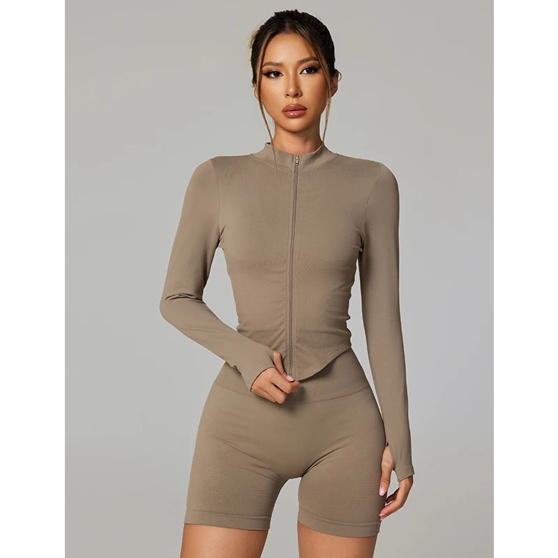 fitlife健身衣女秋冬立领长袖拉链休闲修身显瘦运动透气瑜伽外套