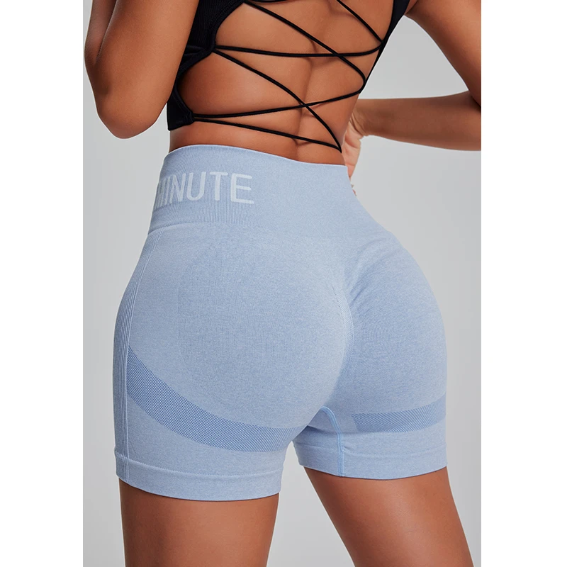 fitlife健身短裤女高腰字母印花蜜桃臀速干训练运动裸感瑜伽裤