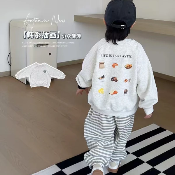 新款韩版宝宝时尚小众圆领男女童韩版春秋卫衣百搭男女