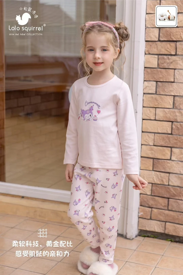 24秋冬新款舒绒棉圆领套装女孩秋衣秋裤家居服