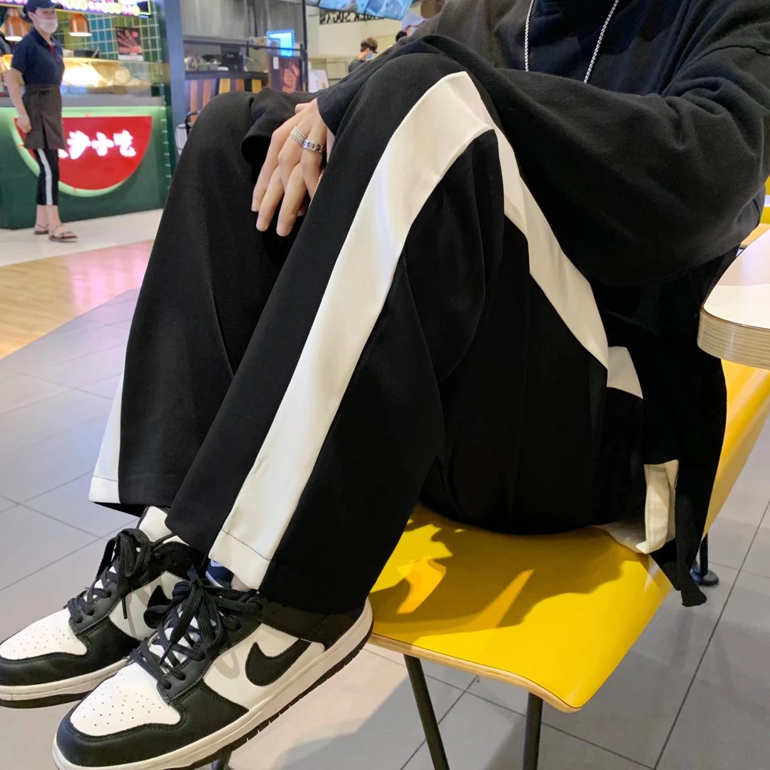 男士直筒休闲裤秋冬高端欧货条纹运动卫裤潮流百搭垂感显瘦阔腿裤