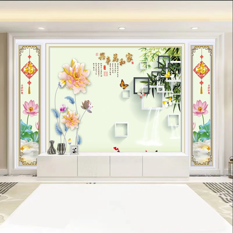 荷花家和万事兴电视背景墙卧室背景客厅背景沙发背景墙