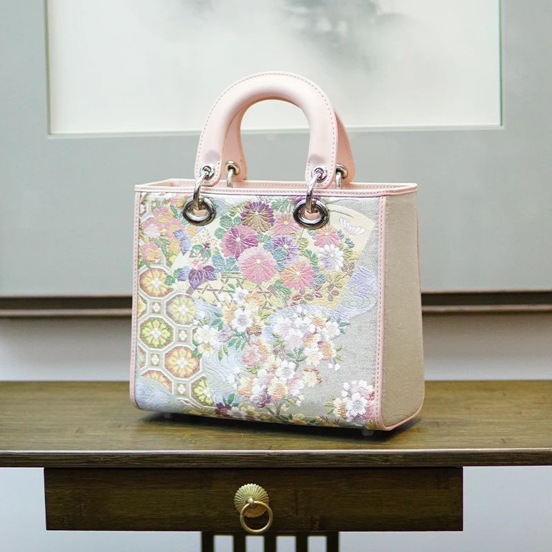 真皮高定唐锦女士中国风25戴妃包