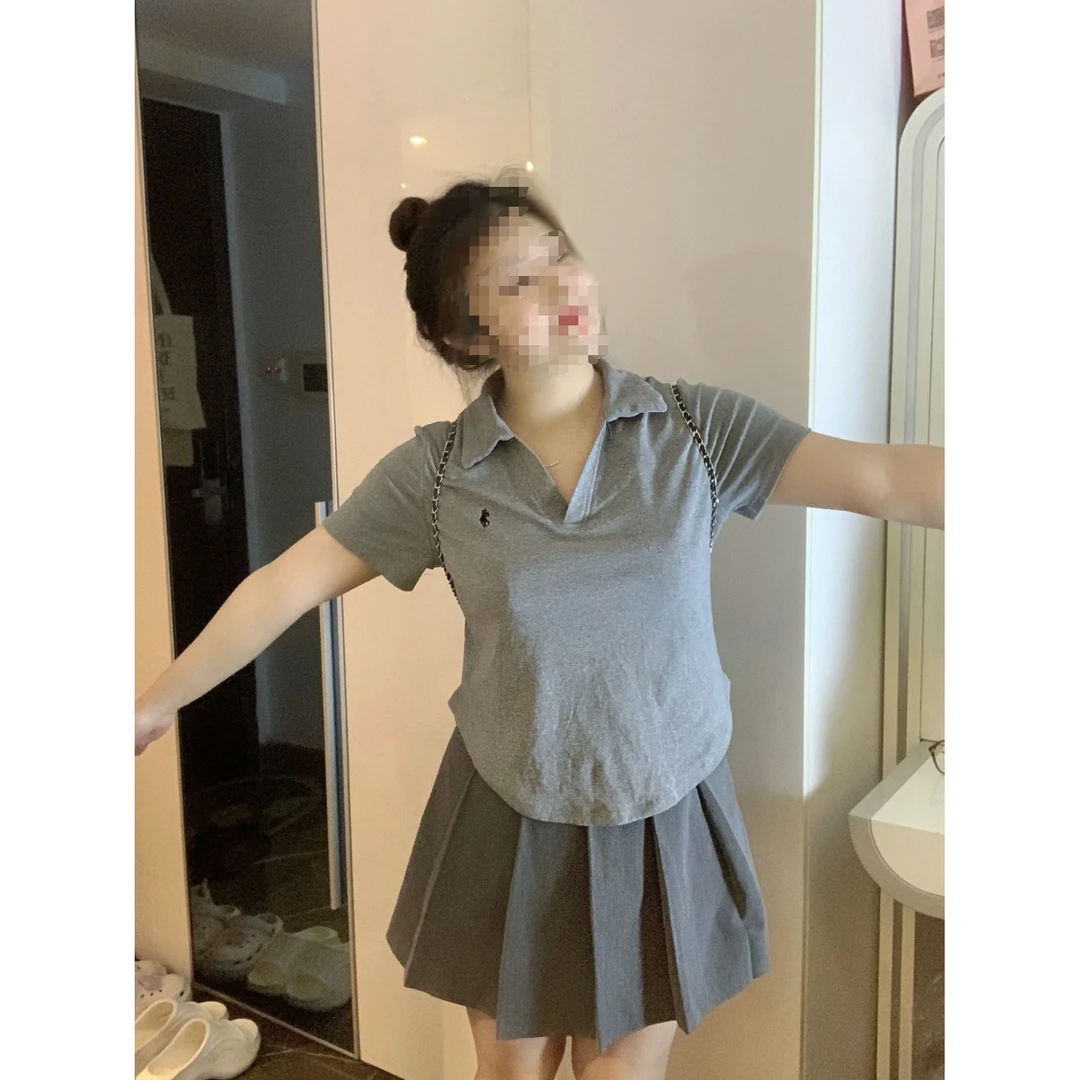 大码微胖2024年夏装女装新款刺绣别致Polo衫短袖上衣