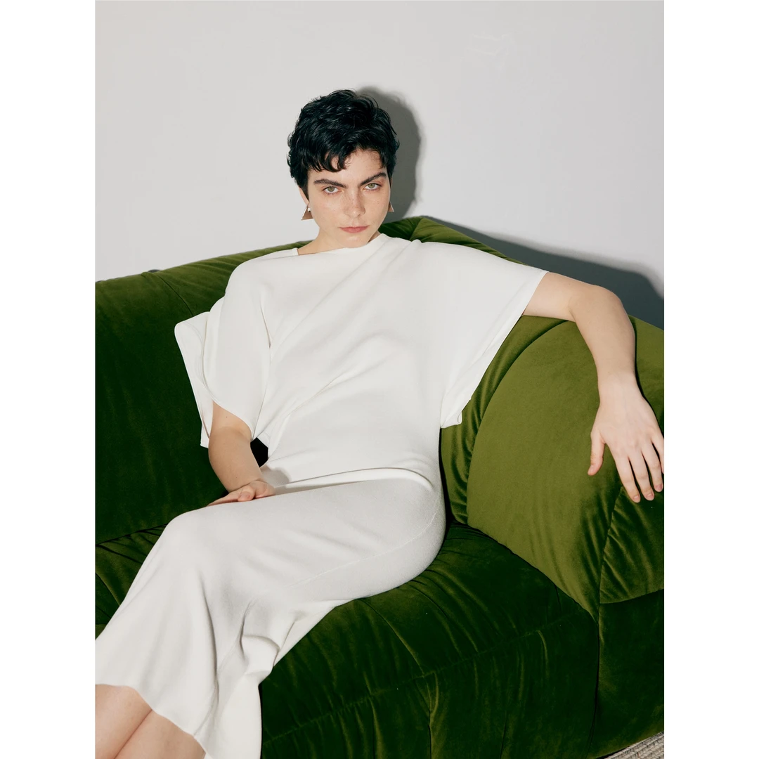 Z老板 桑蚕丝混纺纯色宽袖毛织连衣裙法式优雅中长裙女