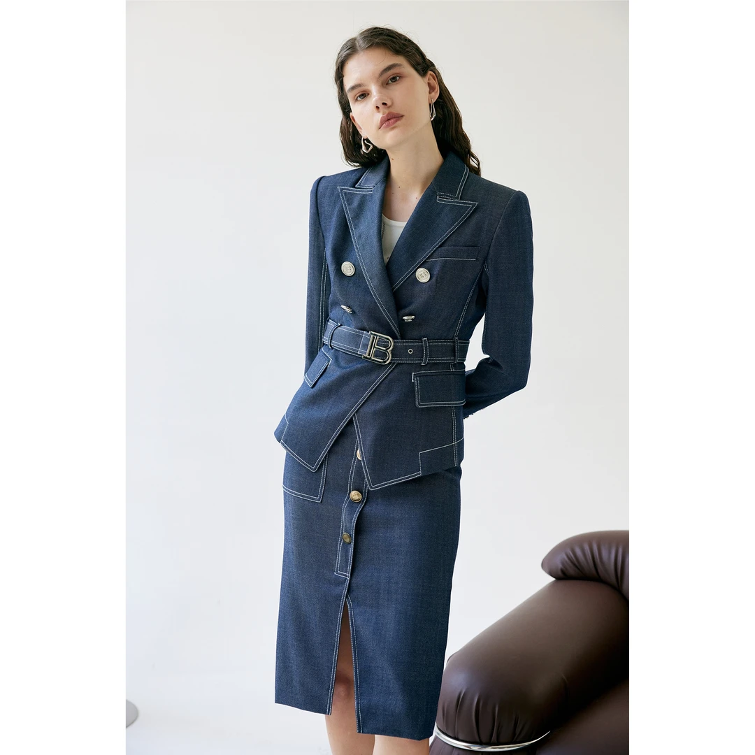 Z老板麦琨斜门襟牛仔半身裙显瘦包臀裙早秋时髦挺括质感半裙