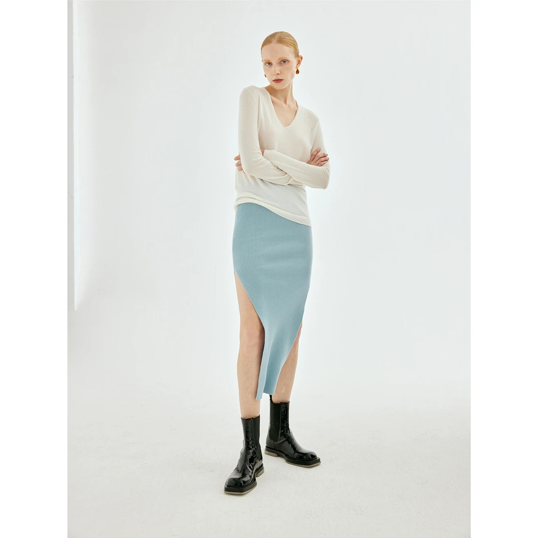 Z老板RO双开叉旗袍毛织半身裙通勤纯色性感秋冬百搭女包臀