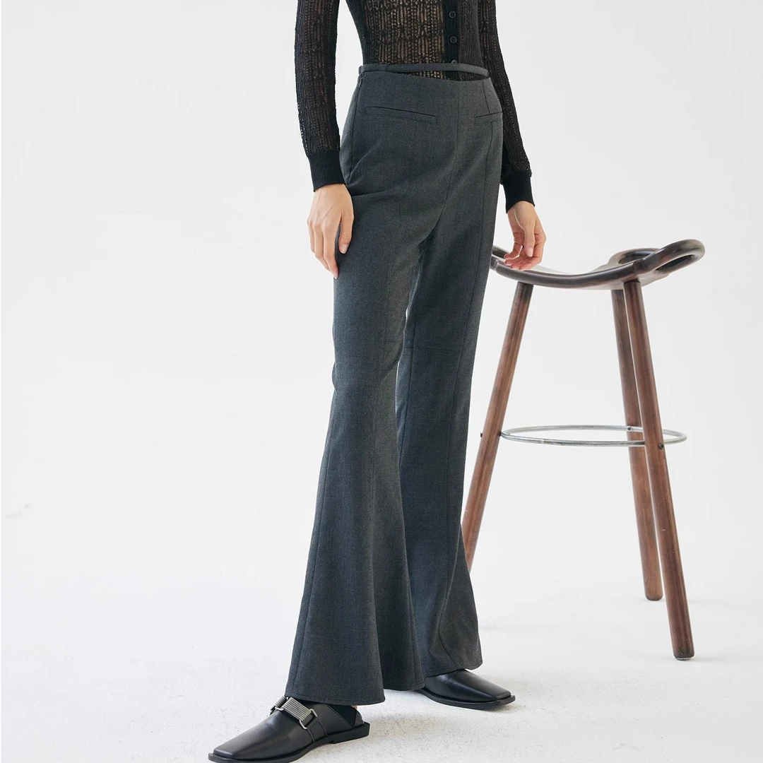 Z老板 高腰细绳镂空双腰修身喇叭裤阔腿裤长裤女裤马蹄裤显瘦