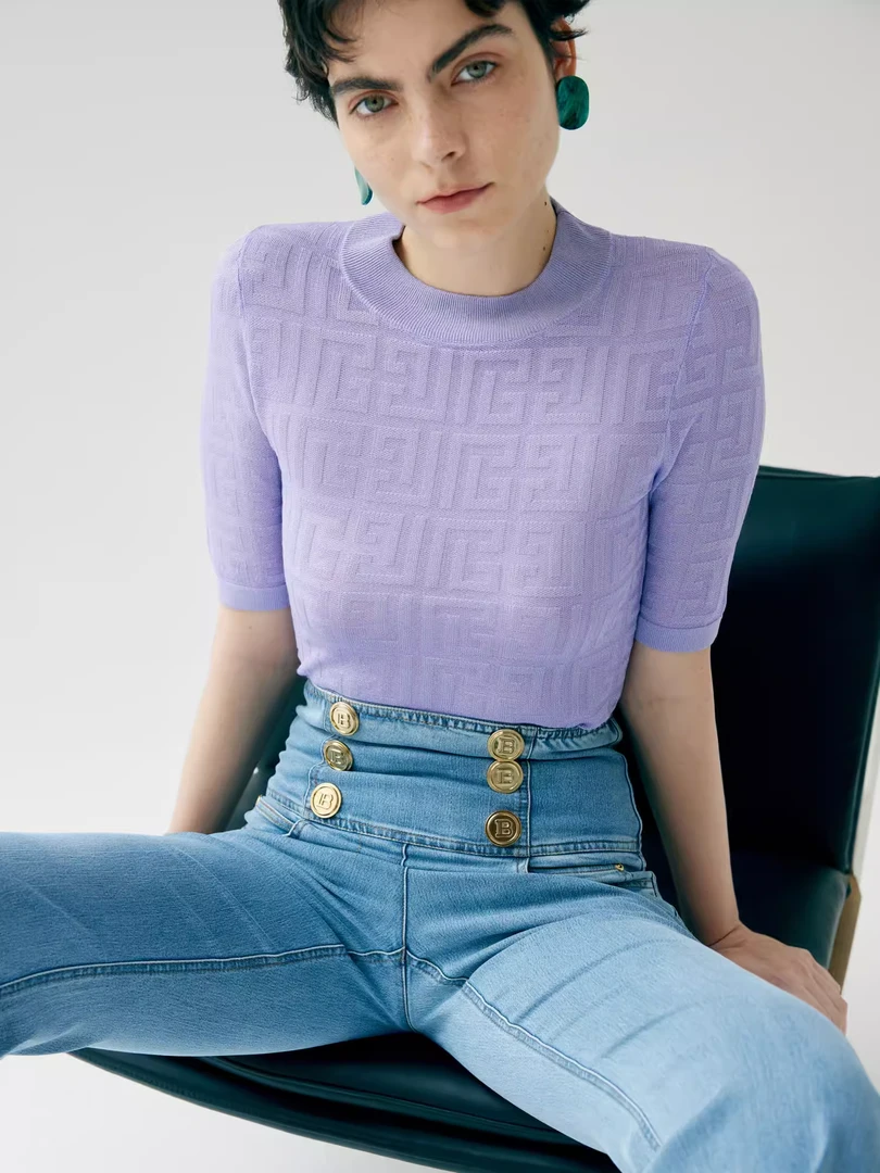 Z老板 桑蚕丝回字纹透视短袖T恤圆领修身小香风打底