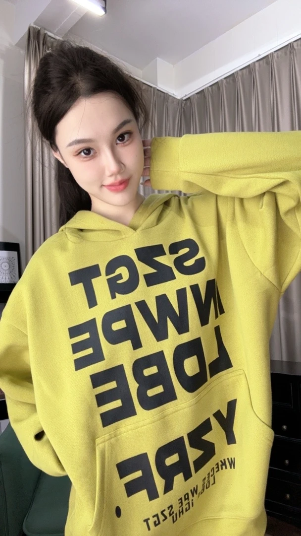 VThree秋冬季美式潮牌连帽衫卫衣女时尚ins风设计感宽松慵懒风