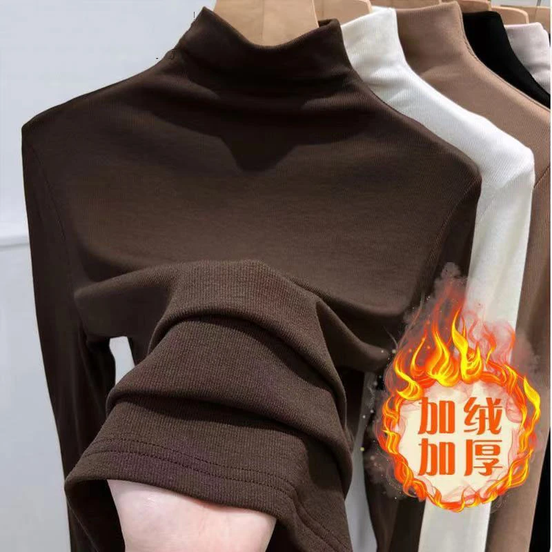 艾格秋冬洋气韩版显瘦时尚百搭T恤修身半高领螺纹长袖女打底衫