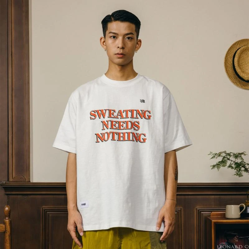 reaimness竹节棉slogan印花纯棉日系cityboy短袖T恤