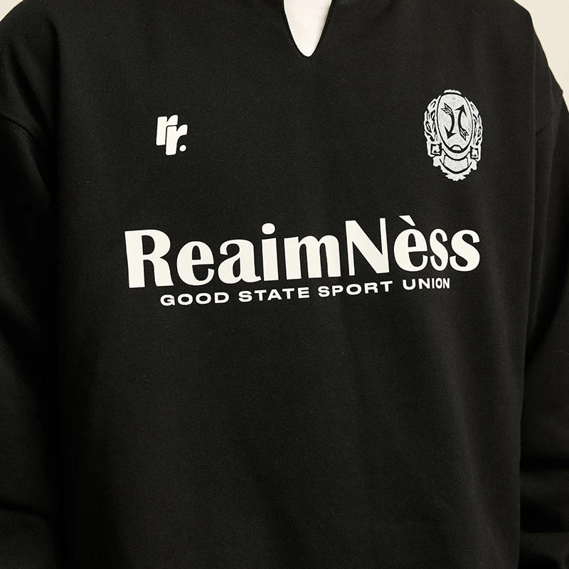 RR24AW 420g重磅复古徽章印花冰球服V领小开口套头卫衣reaimness