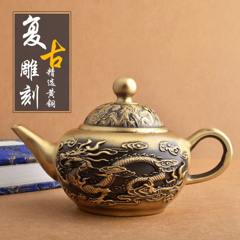 黄铜铜壶龙凤壶铜茶壶家居创意铜器摆件黄铜茶壶工艺品