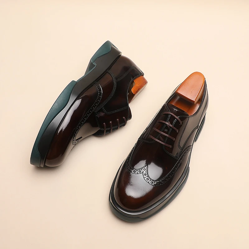 英伦风时尚百搭布洛克雕花系带德比皮鞋韩版商务休闲真皮潮流男鞋