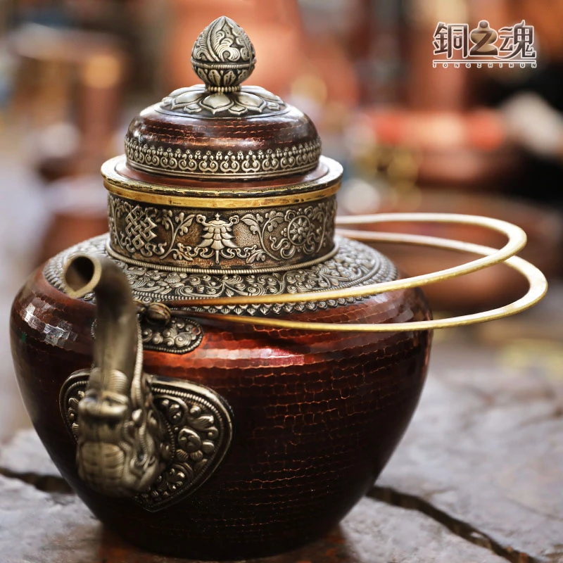 铜之魂 铜壶茶壶烧水壶酥油壶紫铜复古加厚家用藏式民族手工艺品