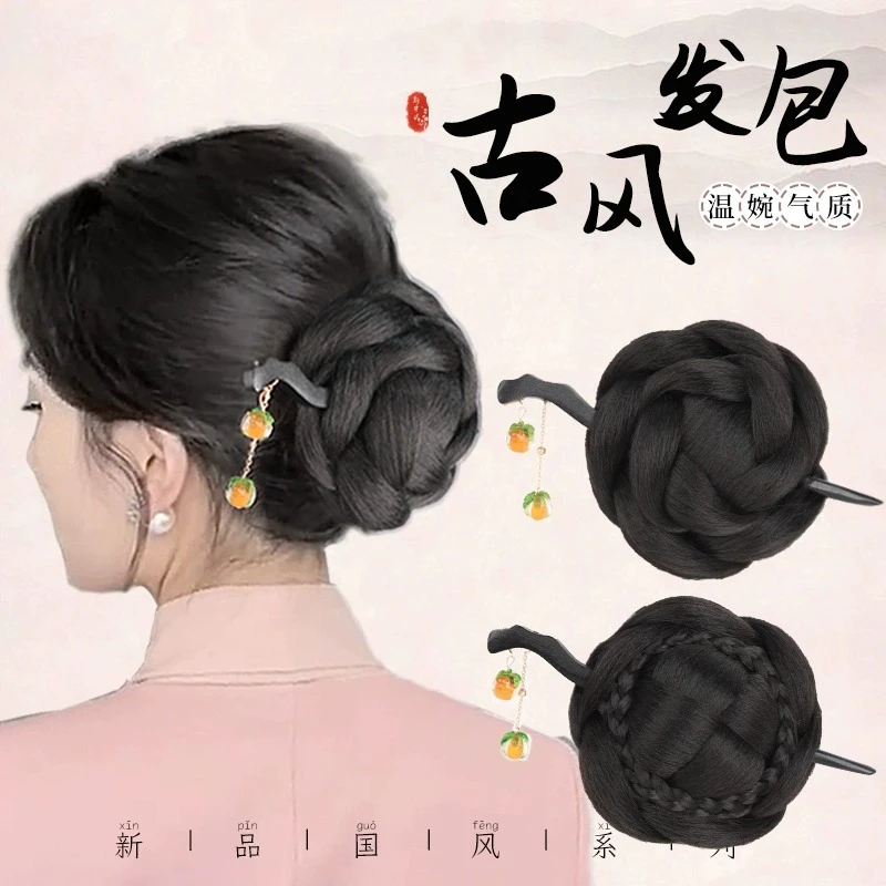 丸子头假发花苞头发簪盘发后脑勺垫发包汉服古风旗袍发髻假发包