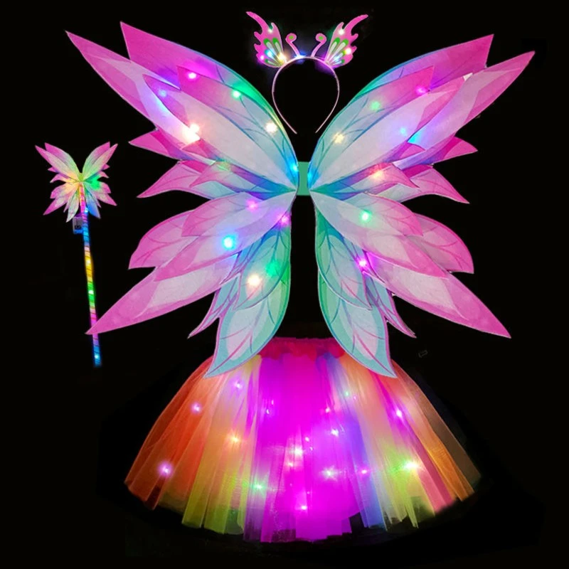 新品花仙子发光翅膀道具精灵背饰公主裙子小魔仙套装女孩节日礼物