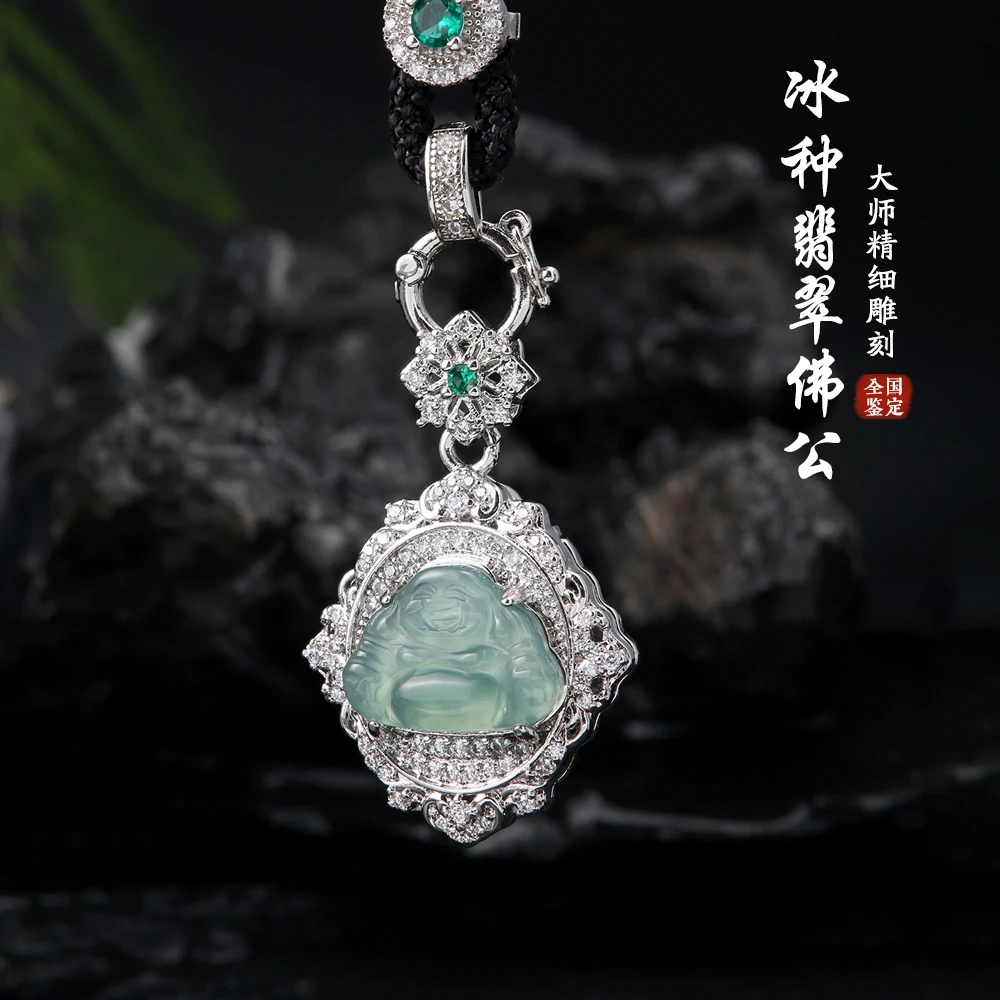 0015天然A货翡翠佛公吊坠玉佩玉器项链精雕镶嵌玉石高冰种男女戴