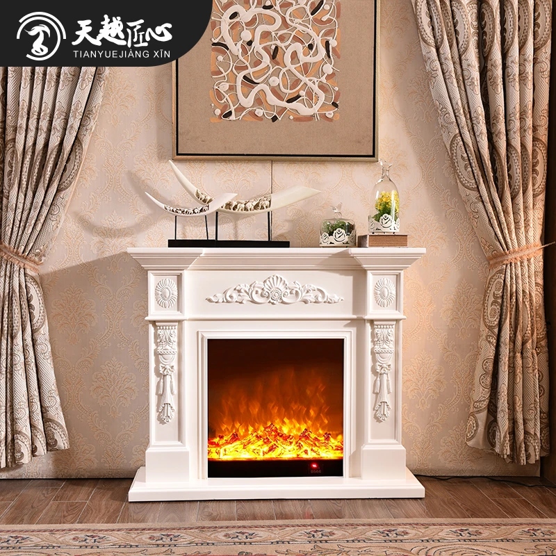 天越1/1.2米法式壁炉装饰柜 欧式壁炉架仿真火家用取暖实木玄关柜