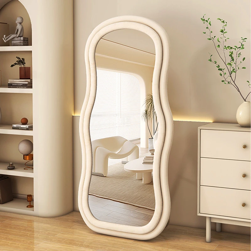全身镜家用落地镜异形波浪穿衣镜女生卧室试衣镜子网红奶油ins风