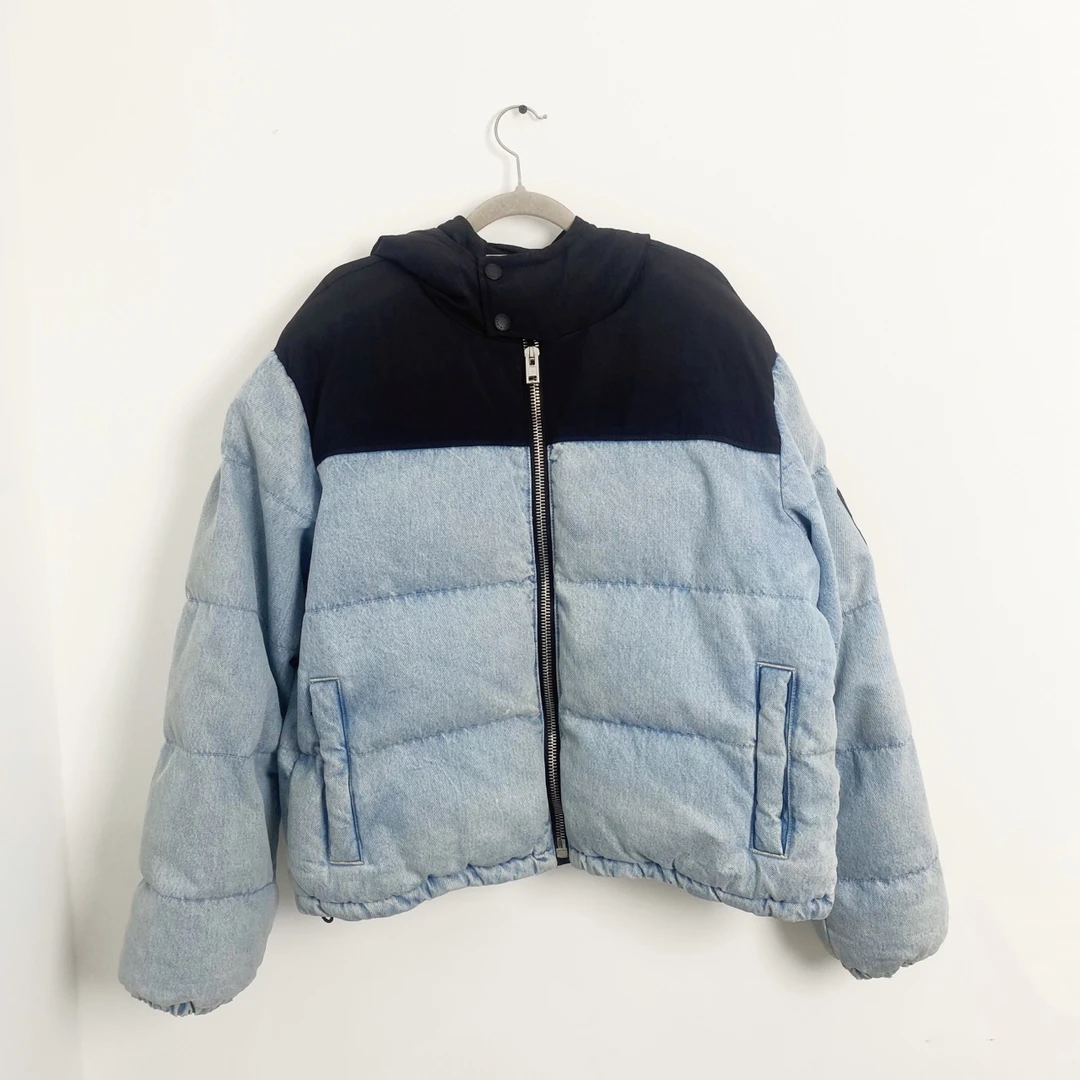 M码 Alexander Wang 短款牛仔拼接羽绒服 专柜7999 99新 lm647