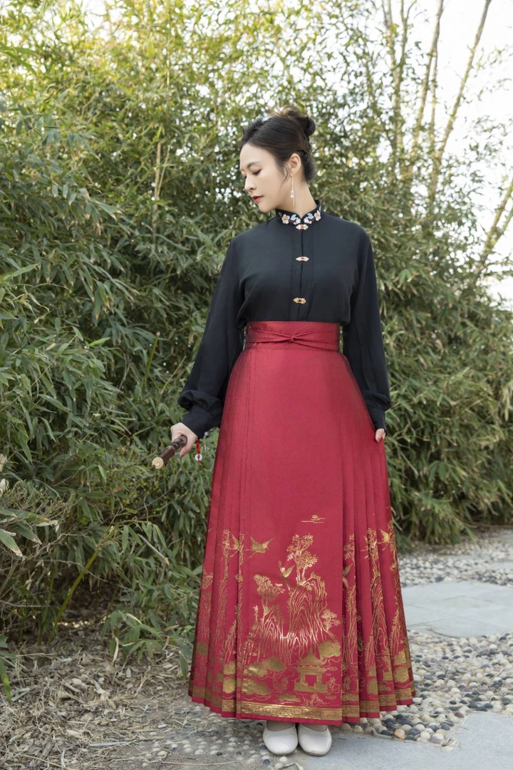 【山河锦绣】六对折重工暗纹提花织金织银螺钿马面裙中国古风四季款