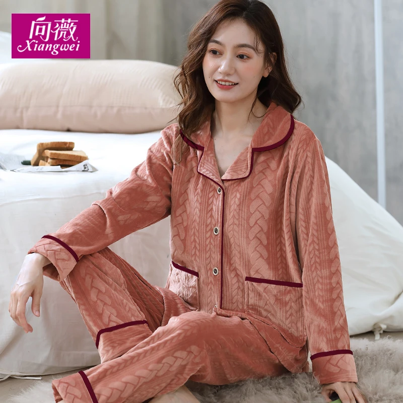 冬季薄款珊瑚绒家居服可外穿春天法兰绒保暖套装海岛绒睡衣女士秋