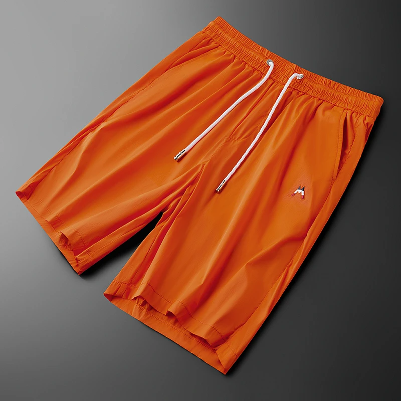 轻奢品质夏季薄款冰丝速干橙色短裤男宽松潮流休闲运动五分裤男士