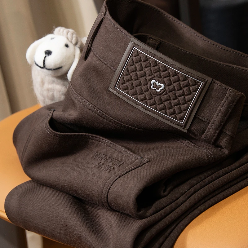 轻奢冬季厚款保暖高端欧货弹力柔软商务休闲裤男修身小直筒西裤男