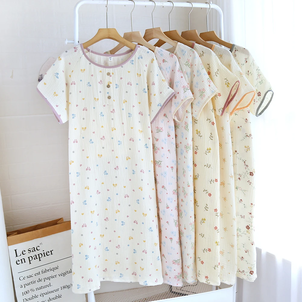 【A类棉纱】纯棉睡裙女夏季薄款短袖中长款全棉家居睡衣连衣裙宽松