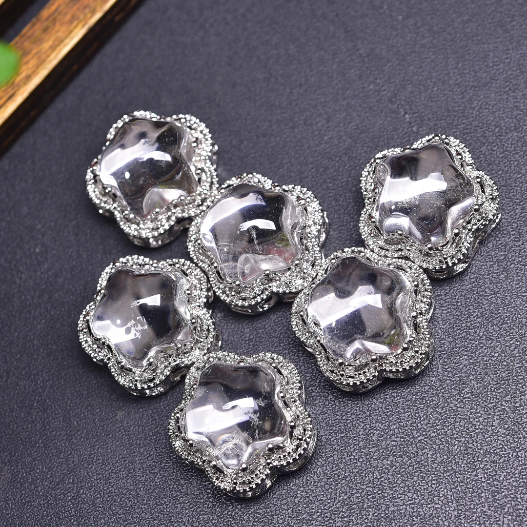 天然白水晶胖五角星星镶嵌魔盒通孔水晶盒子diy项链手链串珠配件