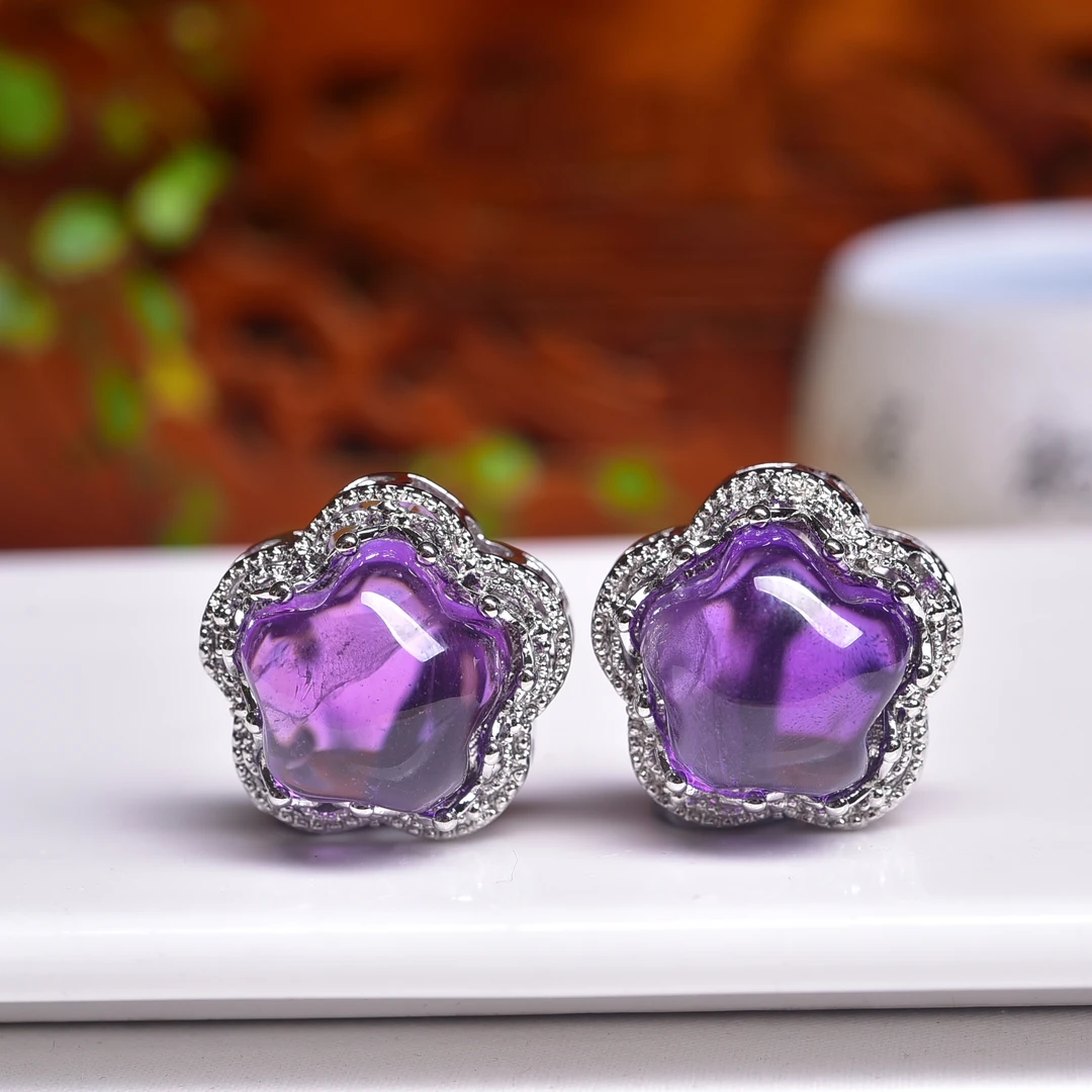 天然紫水晶胖五角星星镶嵌魔盒通孔水晶盒子diy手链串珠材料配件