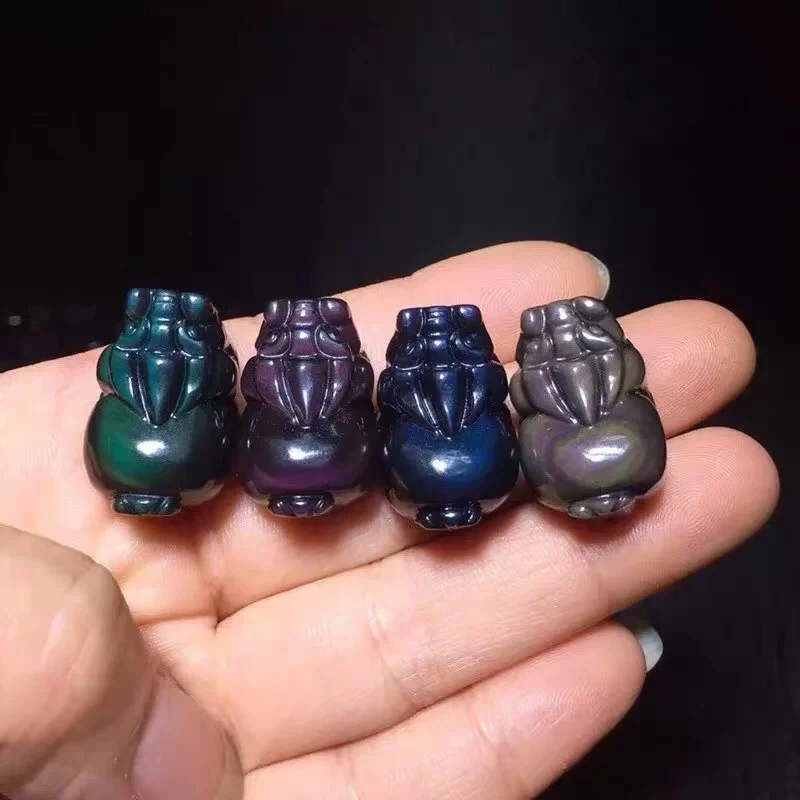 天然黑曜石彩眼貔貅配饰直孔可串手链尺寸25*15*13mm