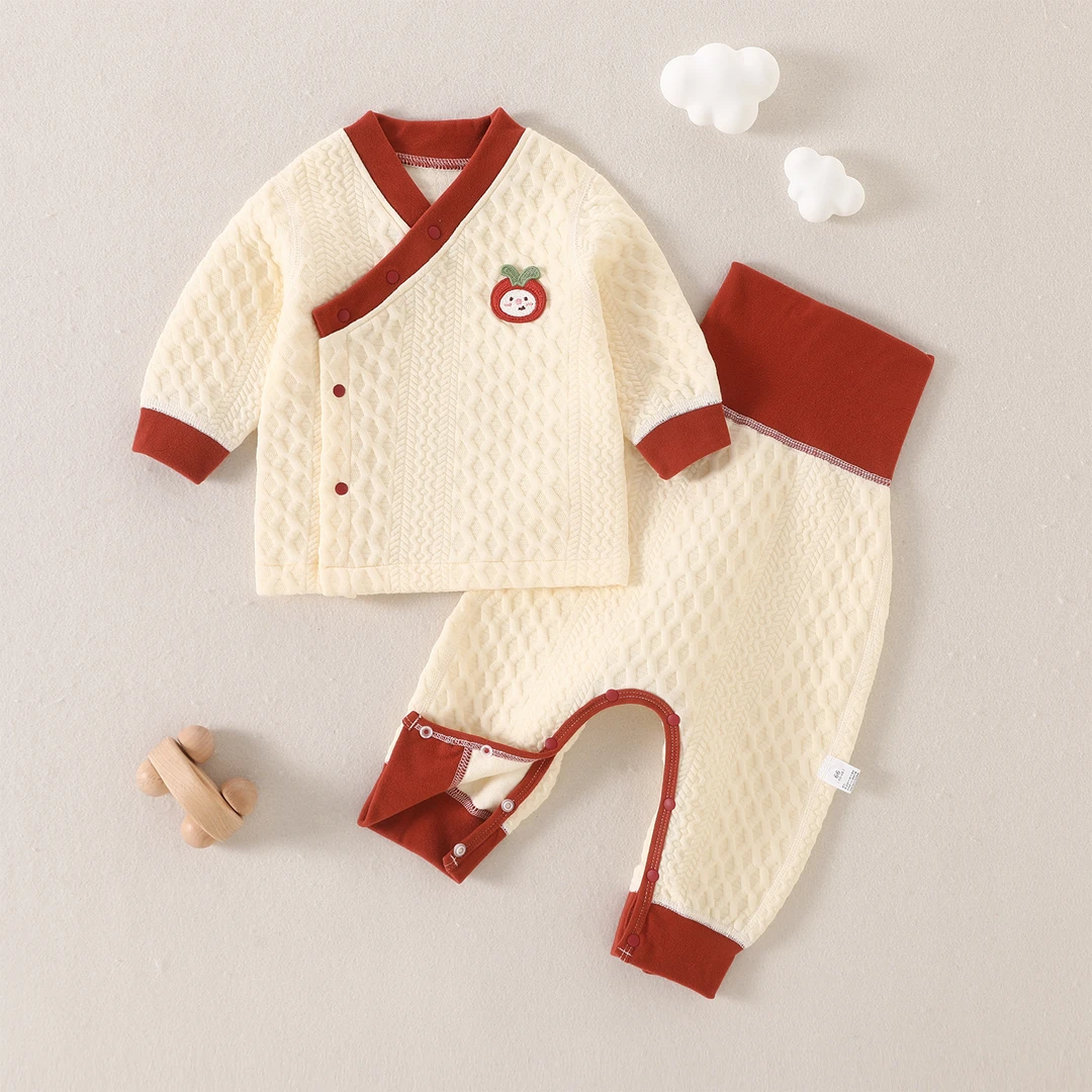婴儿内衣套装夹棉秋冬季幼儿家居服高腰宝宝睡衣保暖斜襟分体套装