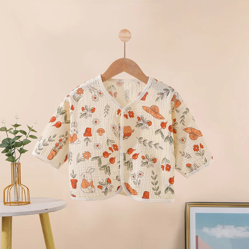 婴儿开衫上衣夏季纱布纯棉薄款韩版新生宝宝家居服女宝夏天衣服