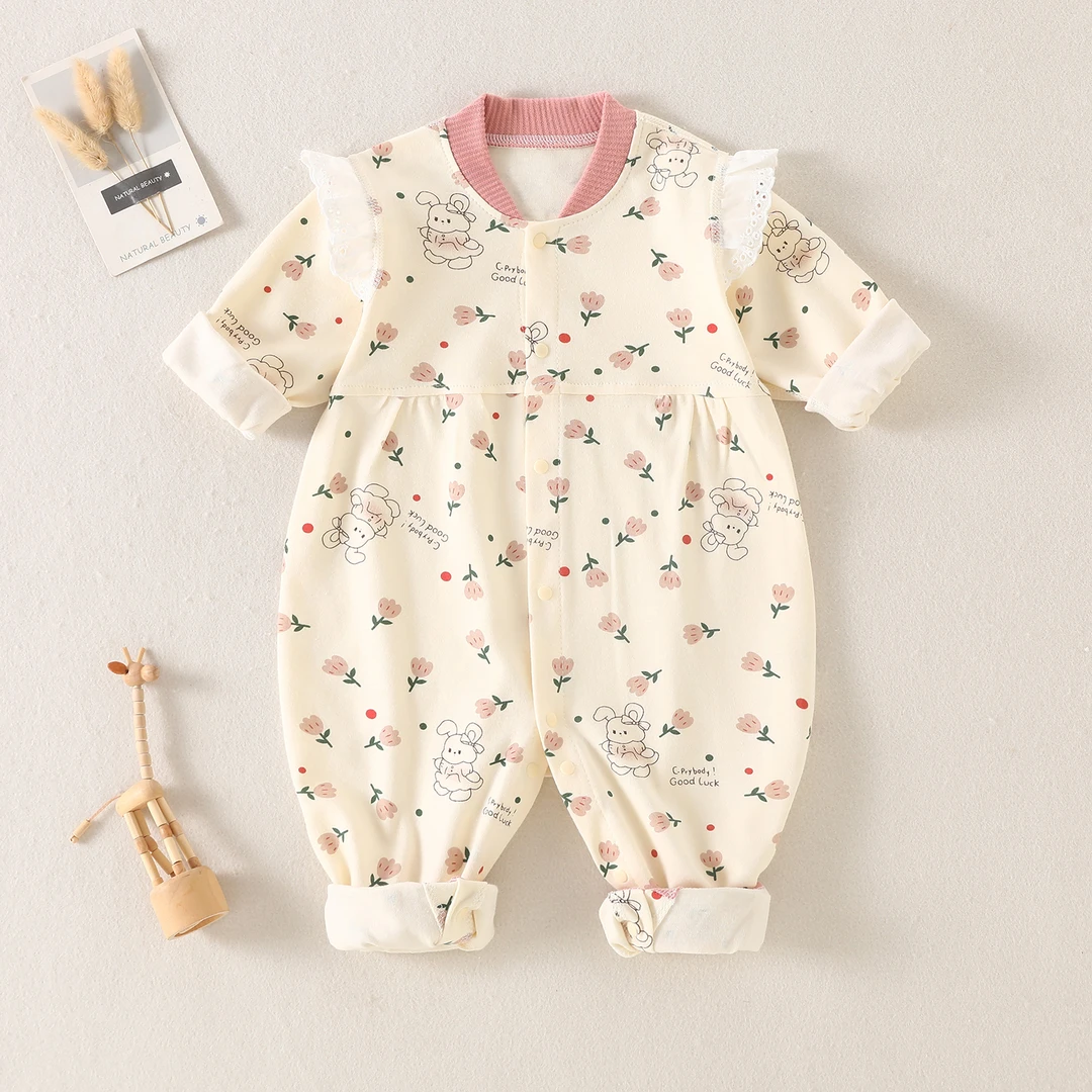 婴儿春秋纯棉长袖公主薄款爬服新生儿女宝宝连体衣韩版打底秋衣