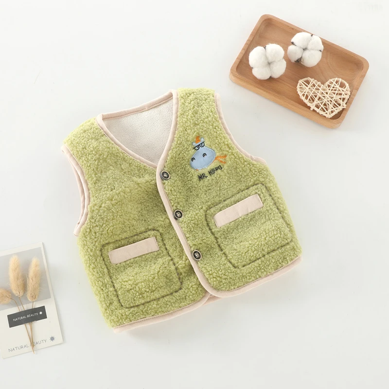 宝宝羊羔绒马甲婴儿加厚外穿男加绒马夹坎肩保暖纯色秋冬季儿童