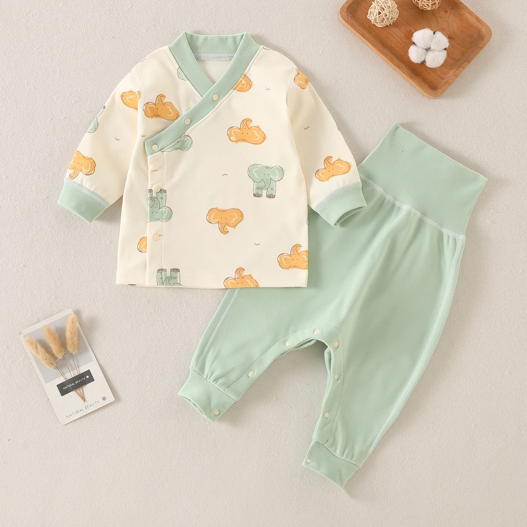 婴儿春秋护肚内衣暖绒套装高腰按扣裆秋衣秋裤宝宝打底衣服冬卡通