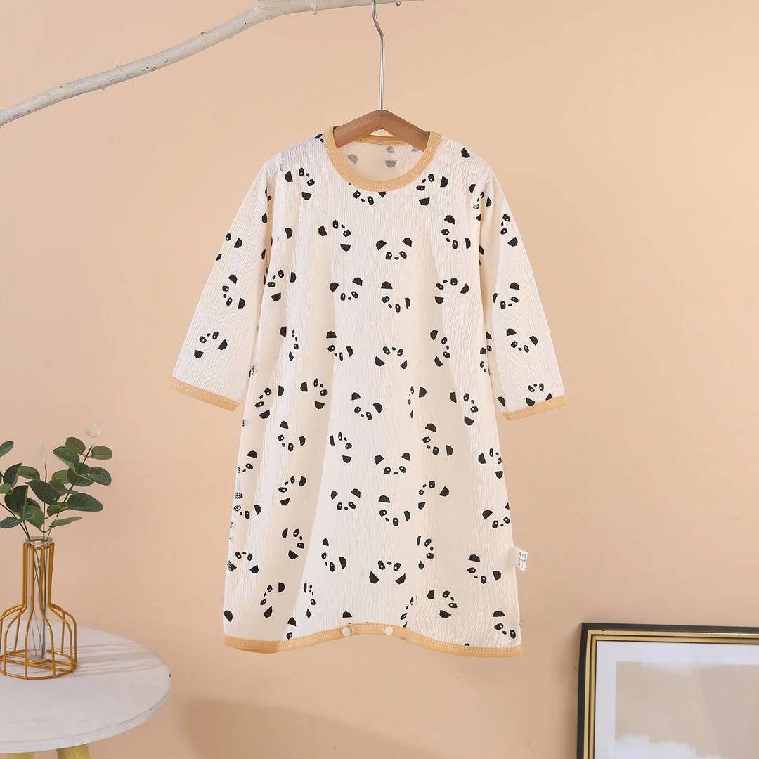 婴儿睡袍夏季薄款女宝宝睡裙春长袖韩版卡通男童睡袋按扣裆睡衣