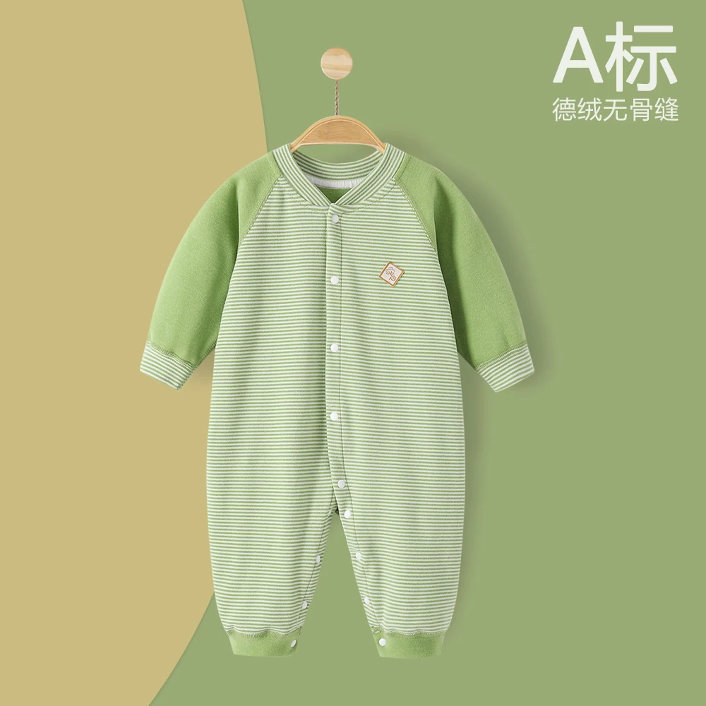 婴儿连体衣德绒长袖爬服秋冬打底衣服宝宝哈衣