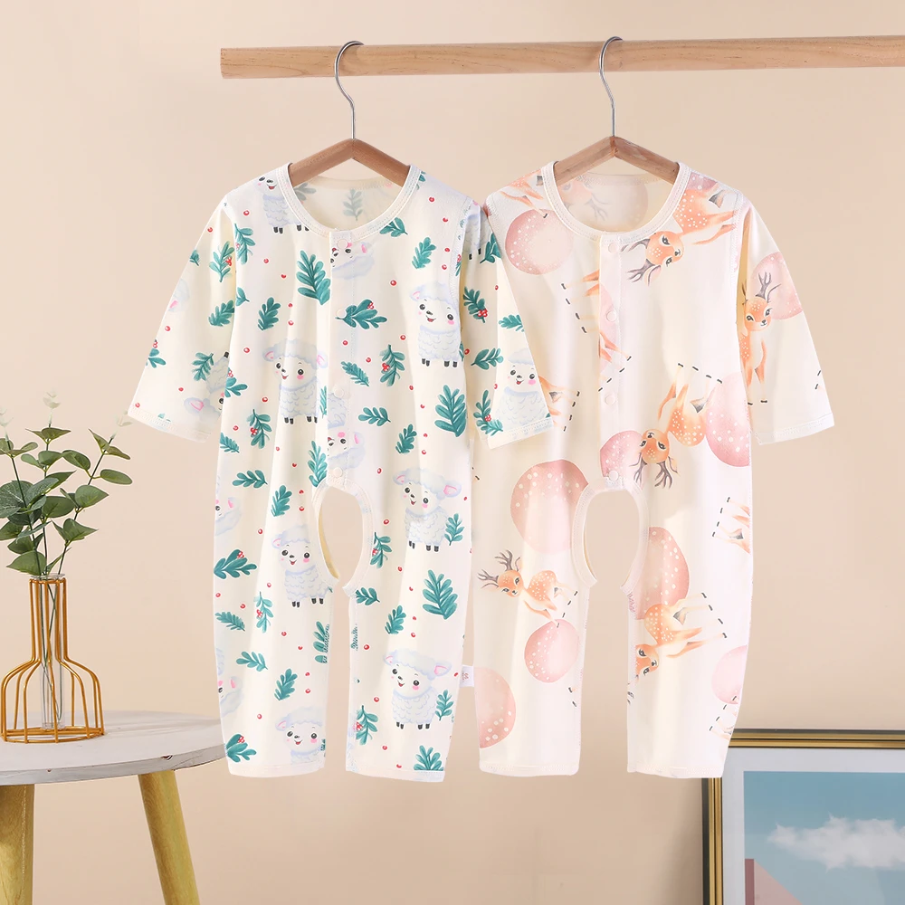 初生婴儿连体衣薄款秋冬开裆哈衣新生儿打底衣服男女宝宝长袖爬服