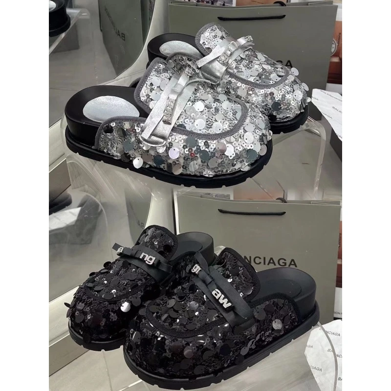 【唯品专属】8126-1时尚厚底亮片英伦风百搭包头鞋小香风夏季