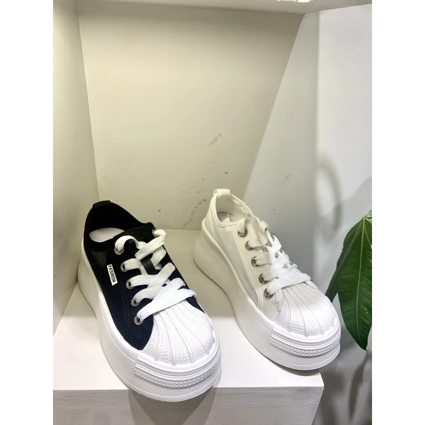 【唯品专属】2113-116夏季2024厚底小白鞋透气网面休闲板鞋