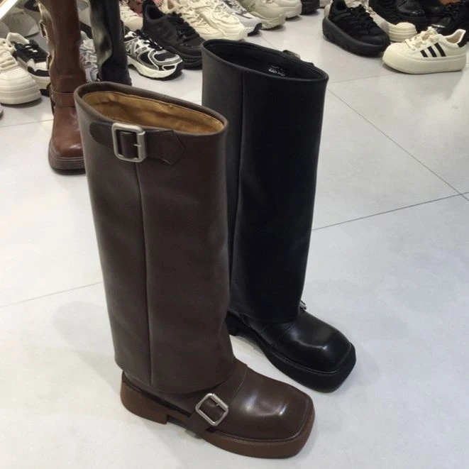【唯品专属】1204-01 新款厚底欧美百搭女靴中筒时装靴