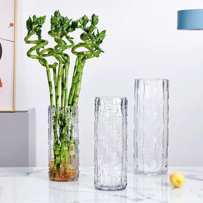 爆款富贵竹玻璃花瓶水培透明水养插花大号客厅落地特大号竹节水培