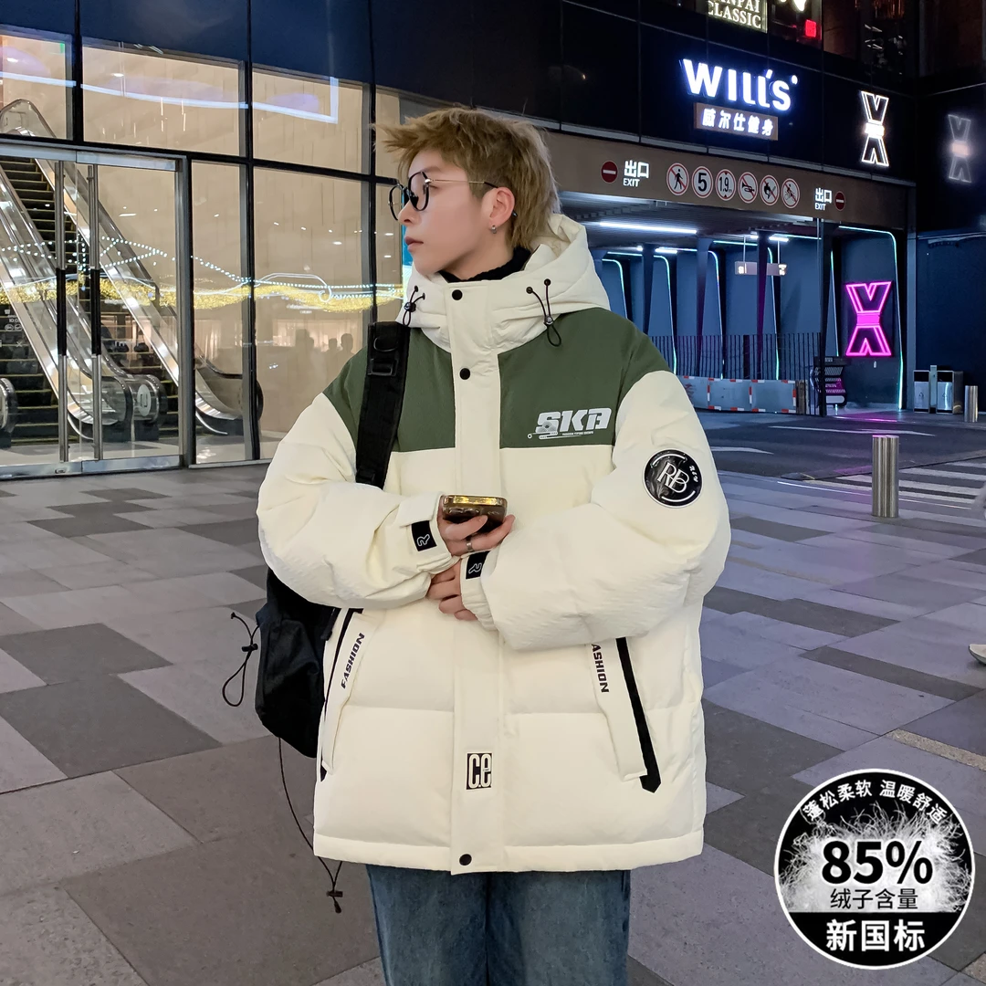 撞色羽绒服男冬季青春潮牌白鸭绒外套男加厚保暖青少年冬天防寒服