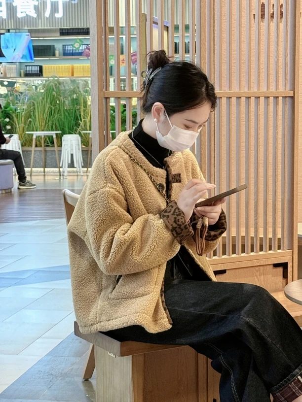 羽苏」双面穿老花毛毛短款秋冬宽松加厚2024新款短外套加绒保暖