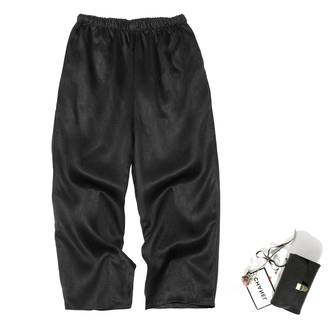 100%桑蚕丝香云纱蛇纹简约风高端女装宽松休闲百搭印花真丝阔腿裤